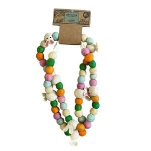 Begonia Market Felt Fabric Bunny & Pom Pom Easter Garland 6 ft Multicolor New